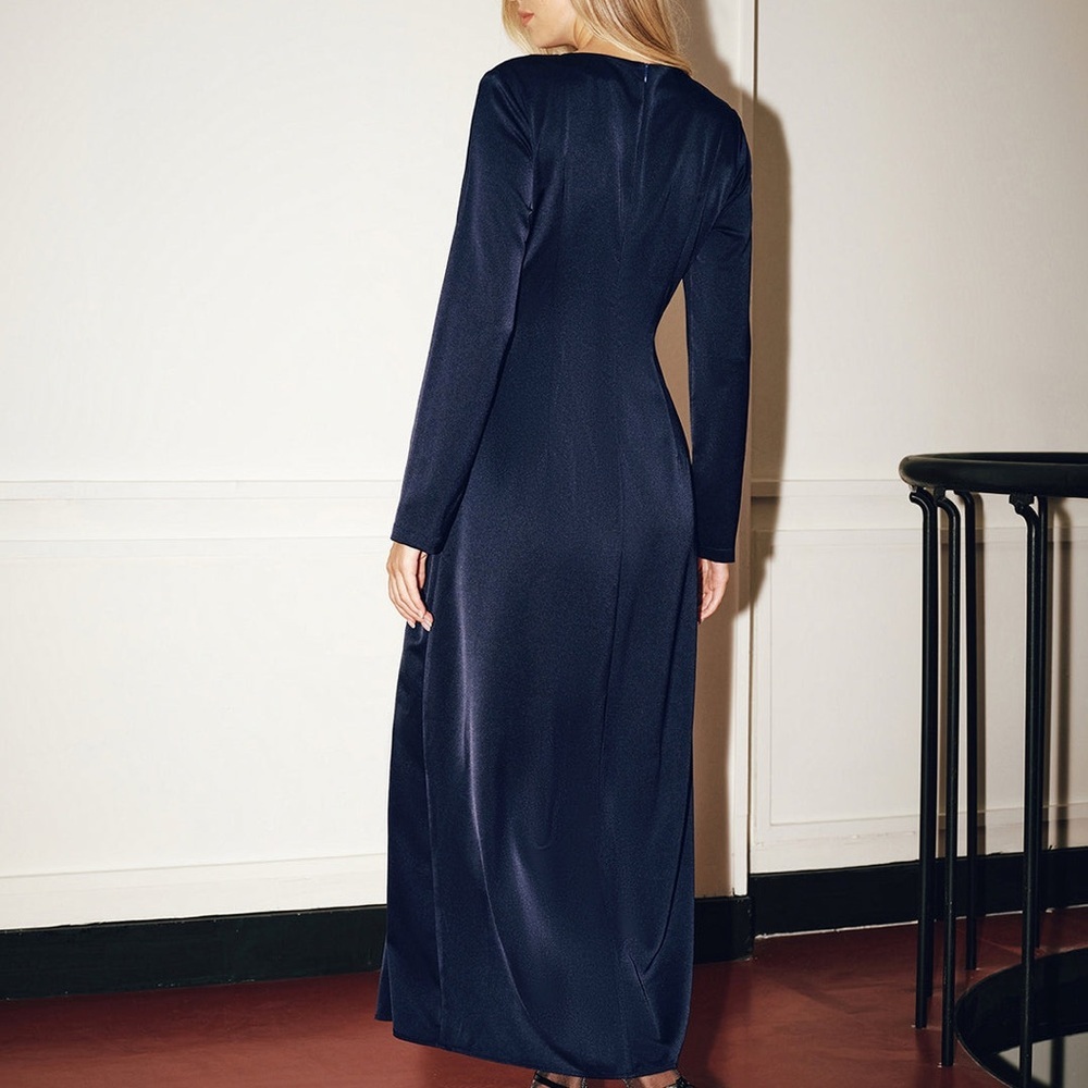 NWT COMMENSE Metal Detail Long-Sleeve Ruched Maxi Dress in navy women size small - Picture 6 of 15
